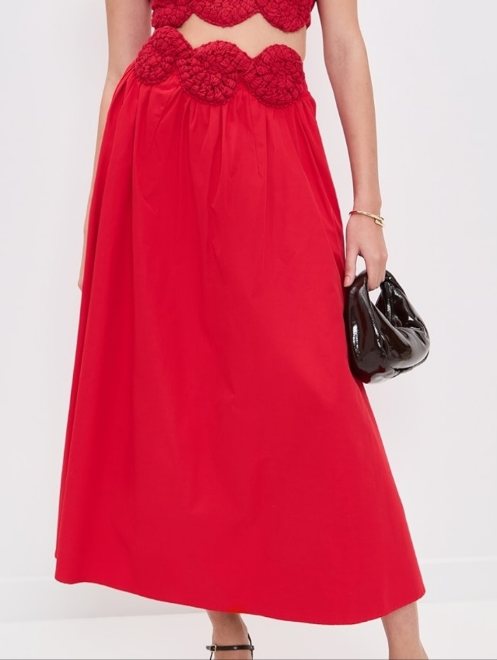 Eze Red Crochet-Waist Maxi Skirt (Damaged)